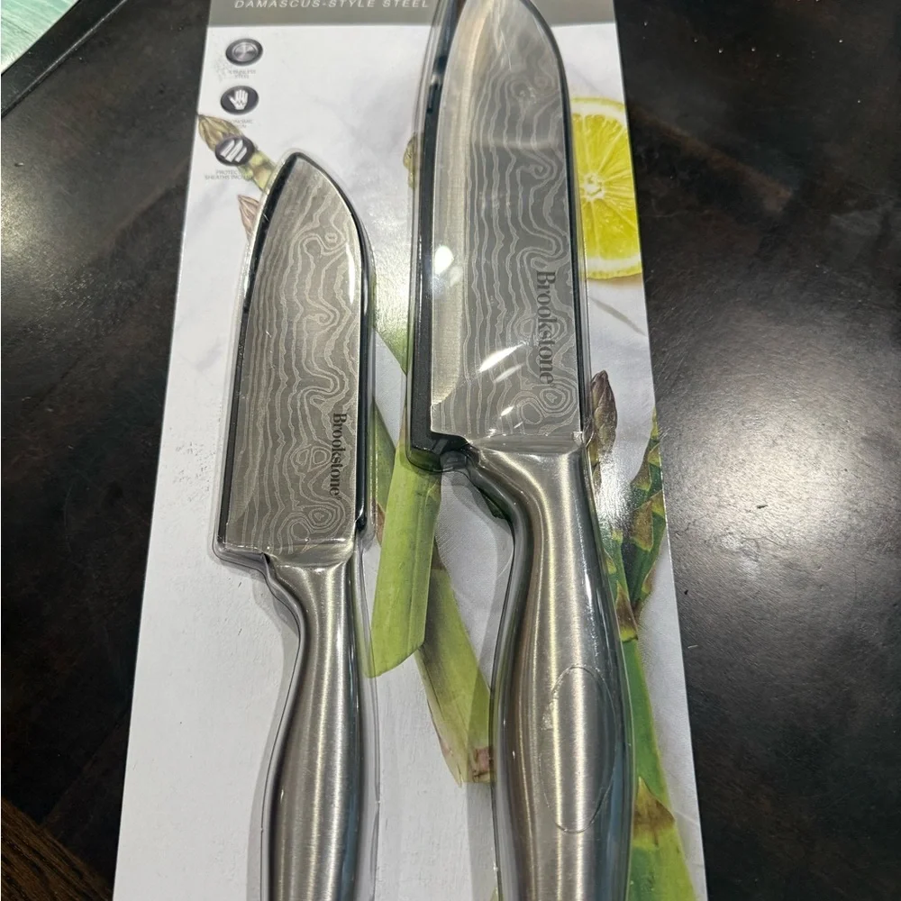 Brookstone Silver Santoku Knife Set Professional Cutlery Set Two